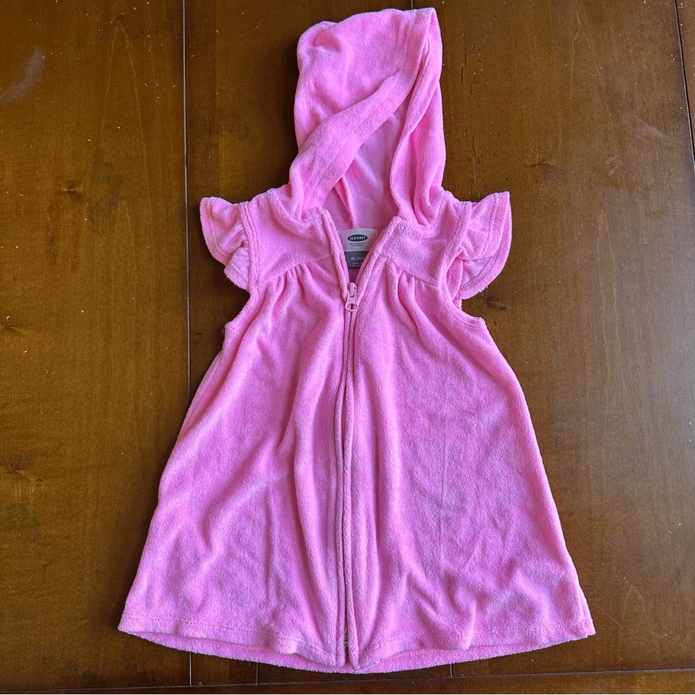 Old Navy Pink Hooded Terrycloth Dress with Zipper 18-24 Months - Swim Cover Up